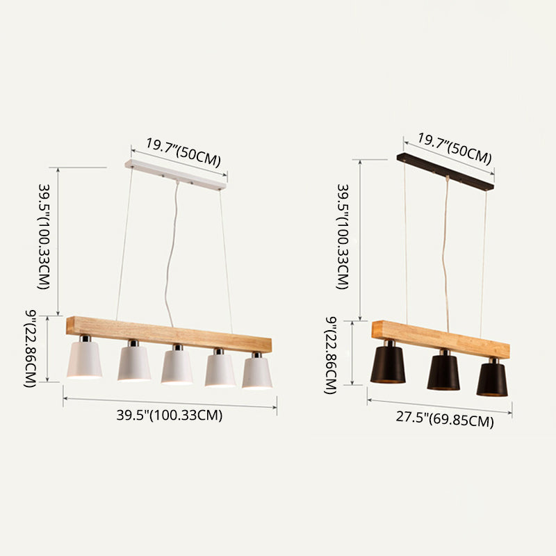 Wooden Linear Pendant Light in Modern Creative Style Wrought Iron Ceiling Light for Coffee Shop