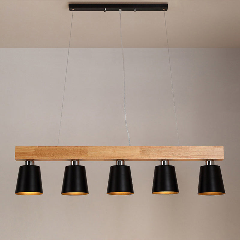 Wooden Linear Pendant Light in Modern Creative Style Wrought Iron Ceiling Light for Coffee Shop