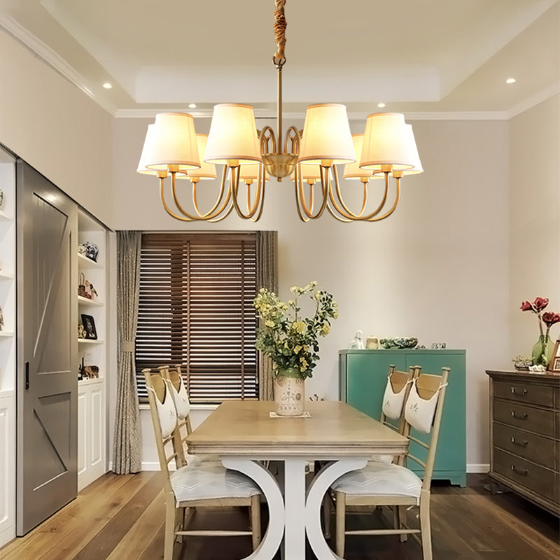 Conical Chandelier Light Fixture Traditional White Fabric Shade Pendant Lighting for Restaurant