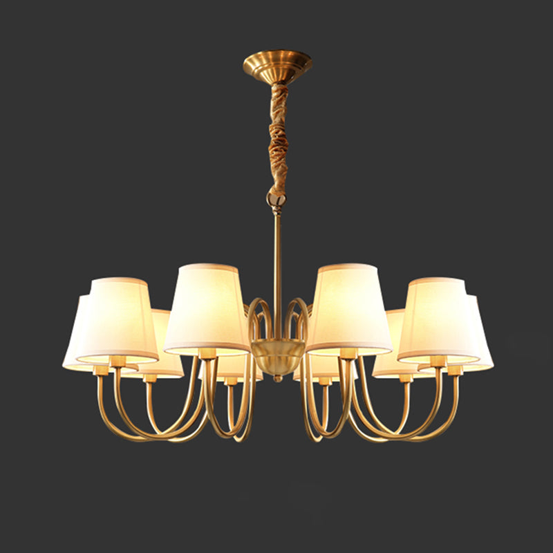 Conical Chandelier Light Fixture Traditional White Fabric Shade Pendant Lighting for Restaurant