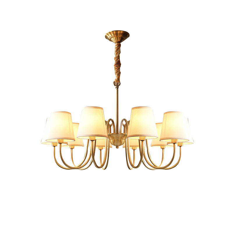 Conical Chandelier Light Fixture Traditional White Fabric Shade Pendant Lighting for Restaurant