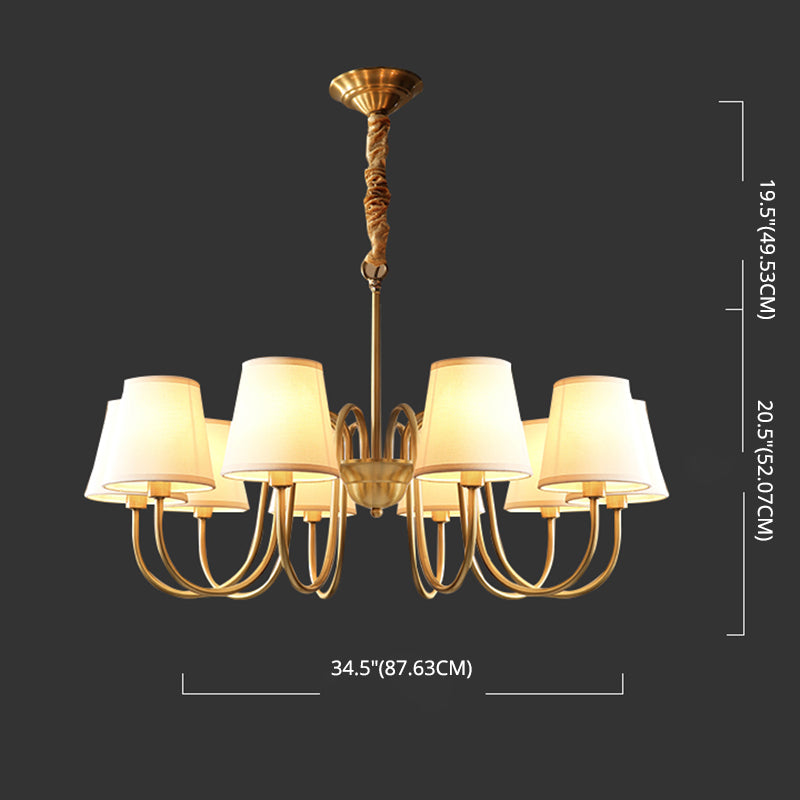 Conical Chandelier Light Fixture Traditional White Fabric Shade Pendant Lighting for Restaurant