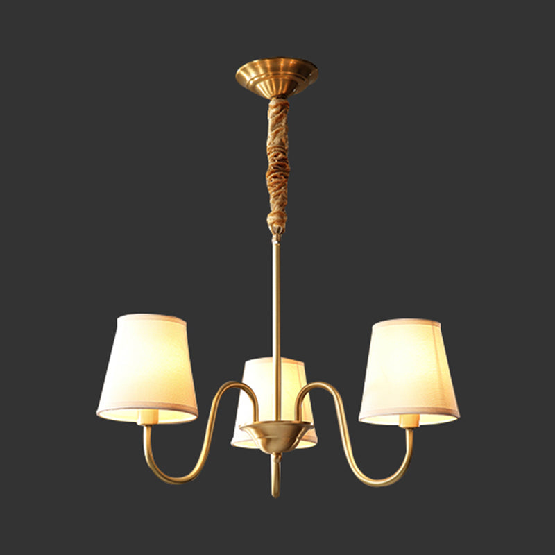 Conical Chandelier Light Fixture Traditional White Fabric Shade Pendant Lighting for Restaurant