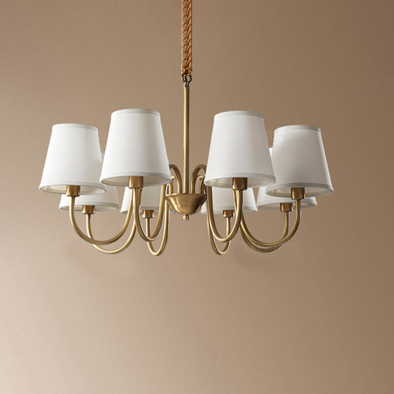 Conical Chandelier Light Fixture Traditional White Fabric Shade Pendant Lighting for Restaurant