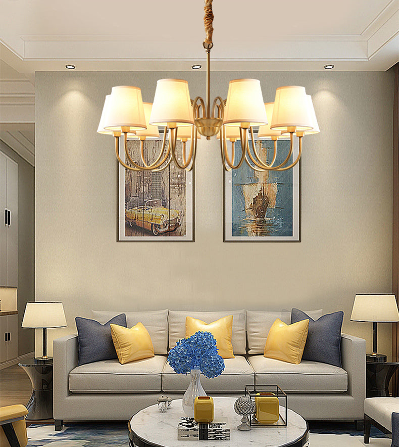 Conical Chandelier Light Fixture Traditional White Fabric Shade Pendant Lighting for Restaurant