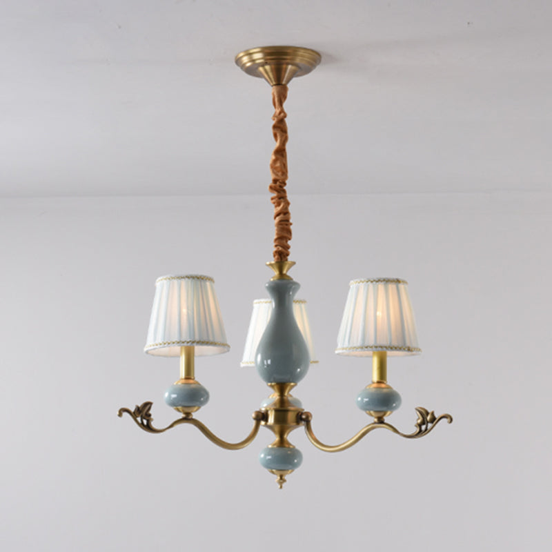 Tapered Chandelier Light Fixture Traditional Fabric Shade Pendant Lighting for Restaurant