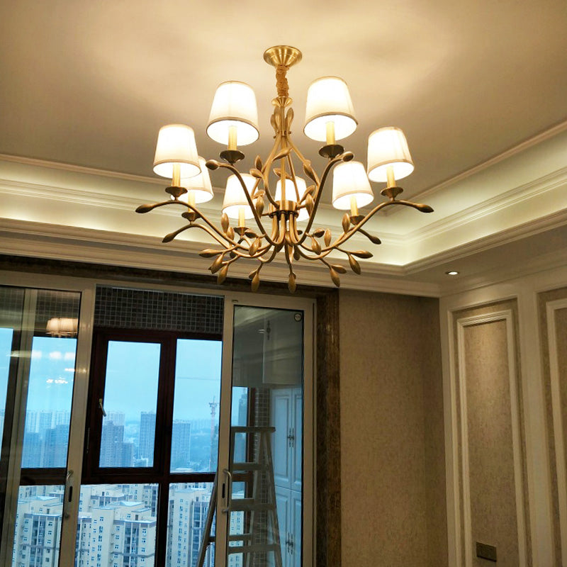 Conical Chandelier Light Fixture Traditional White Fabric Shade Pendant Lighting for Restaurant