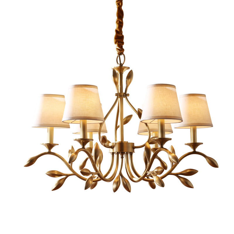 Conical Chandelier Light Fixture Traditional White Fabric Shade Pendant Lighting for Restaurant