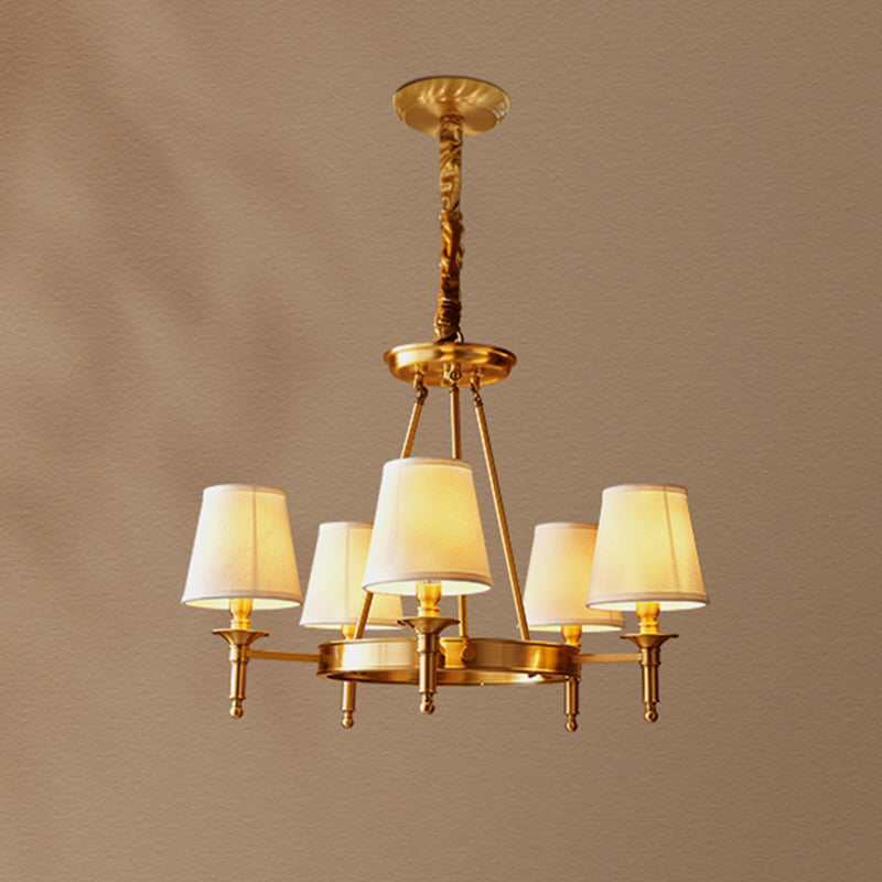 Conical Chandelier Light Fixture Traditional White Fabric Shade Pendant Lighting for Restaurant