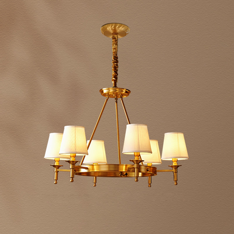 Conical Chandelier Light Fixture Traditional White Fabric Shade Pendant Lighting for Restaurant