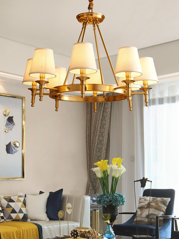 Conical Chandelier Light Fixture Traditional White Fabric Shade Pendant Lighting for Restaurant