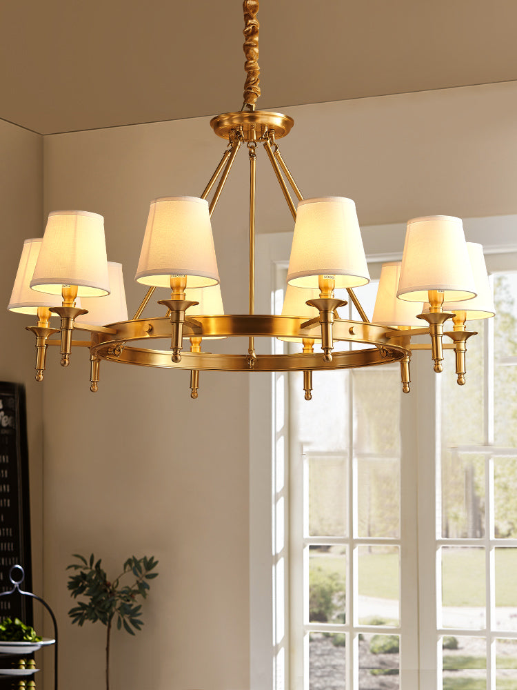 Conical Chandelier Light Fixture Traditional White Fabric Shade Pendant Lighting for Restaurant