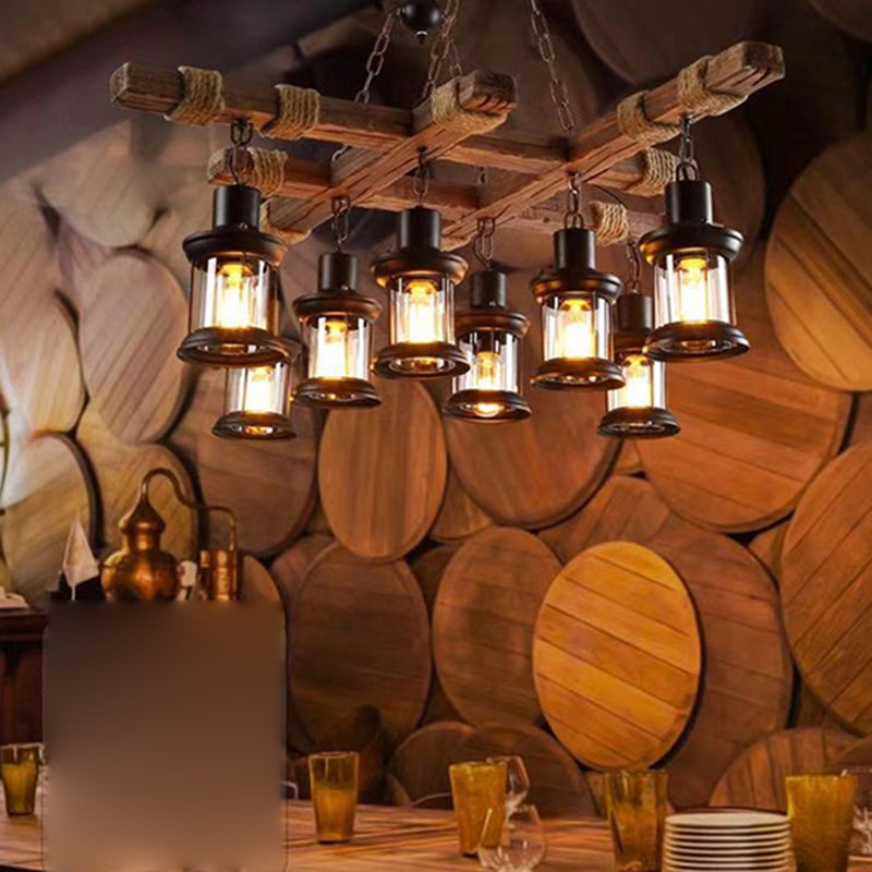 Candelera de sputnik de 8 luces en luz de madera de estilo industrial de estilo vintage para cafetería