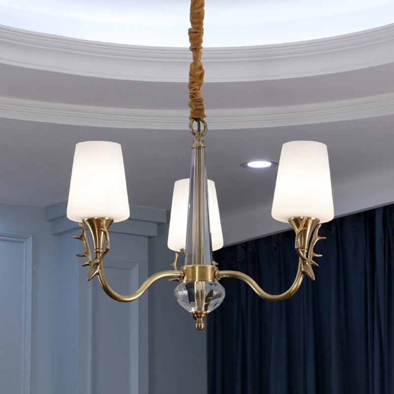 Conical Chandelier Light Fixture Traditional White Glass Pendant Lighting for Restaurant