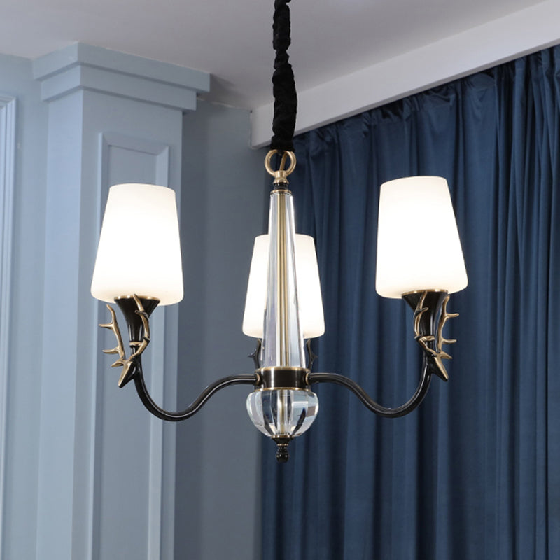 Conical Chandelier Light Fixture Traditional White Glass Pendant Lighting for Restaurant