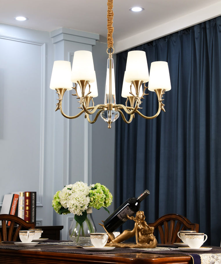 Conical Chandelier Light Fixture Traditional White Glass Pendant Lighting for Restaurant