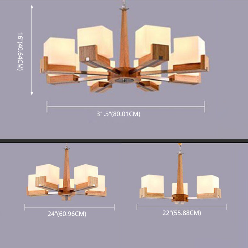 Modern Singularity Radial Pendant Light Wooden Indoor Chandelier with White Frosted Glass Shade