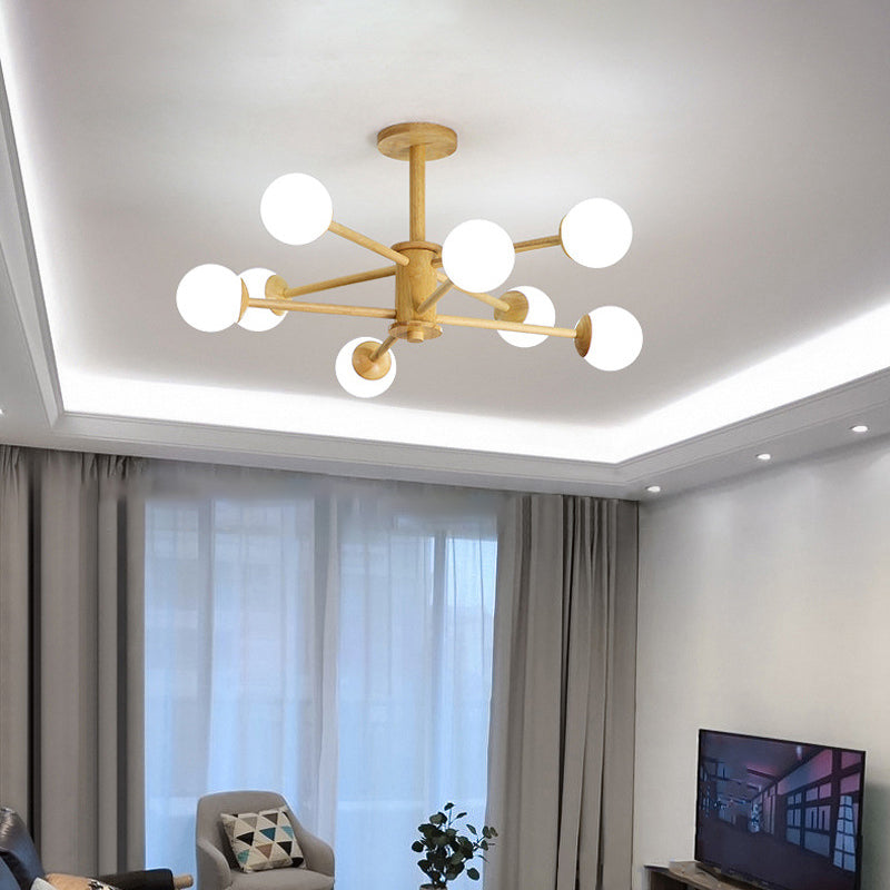 Luce a sospensione Sputnik Color Sputnik in moderna luce del soffitto in legno in stile creativo con tonalità di vetro opale