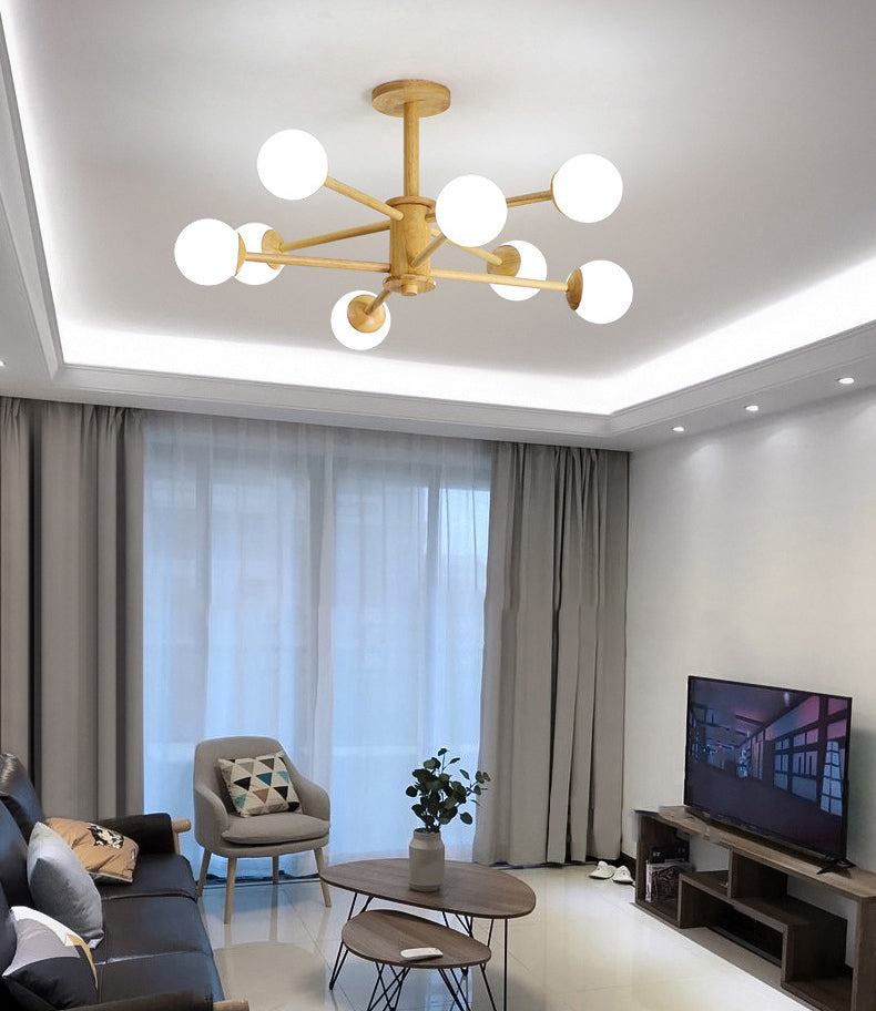 Luce a sospensione Sputnik Color Sputnik in moderna luce del soffitto in legno in stile creativo con tonalità di vetro opale