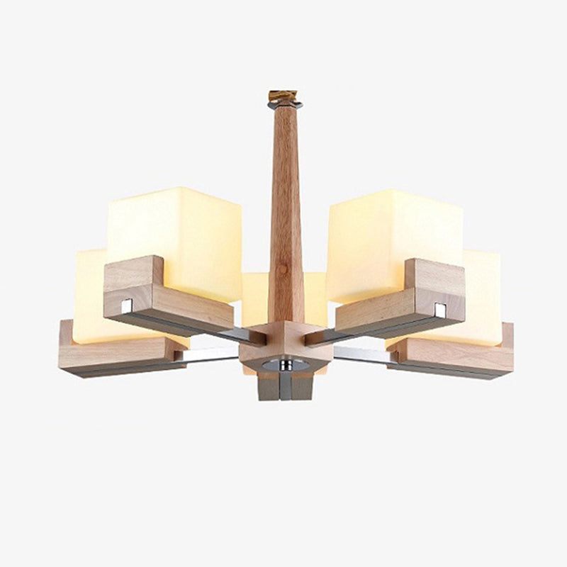 Wooden Sputnik Pendant Light in Modern Minimalist Style Frosted Glass Hanging Lamp for Dining Room