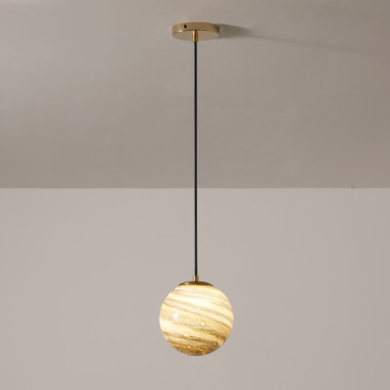 Stained Glass Planet Hanging Lamp Minimalist 1-Light Down Lighting Pendant for Bedroom