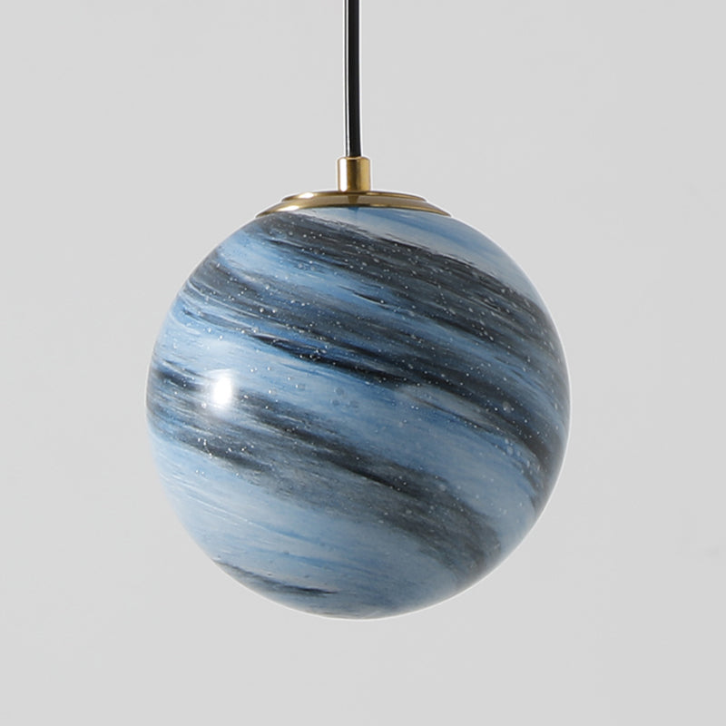 Stained Glass Planet Hanging Lamp Minimalist 1-Light Down Lighting Pendant for Bedroom