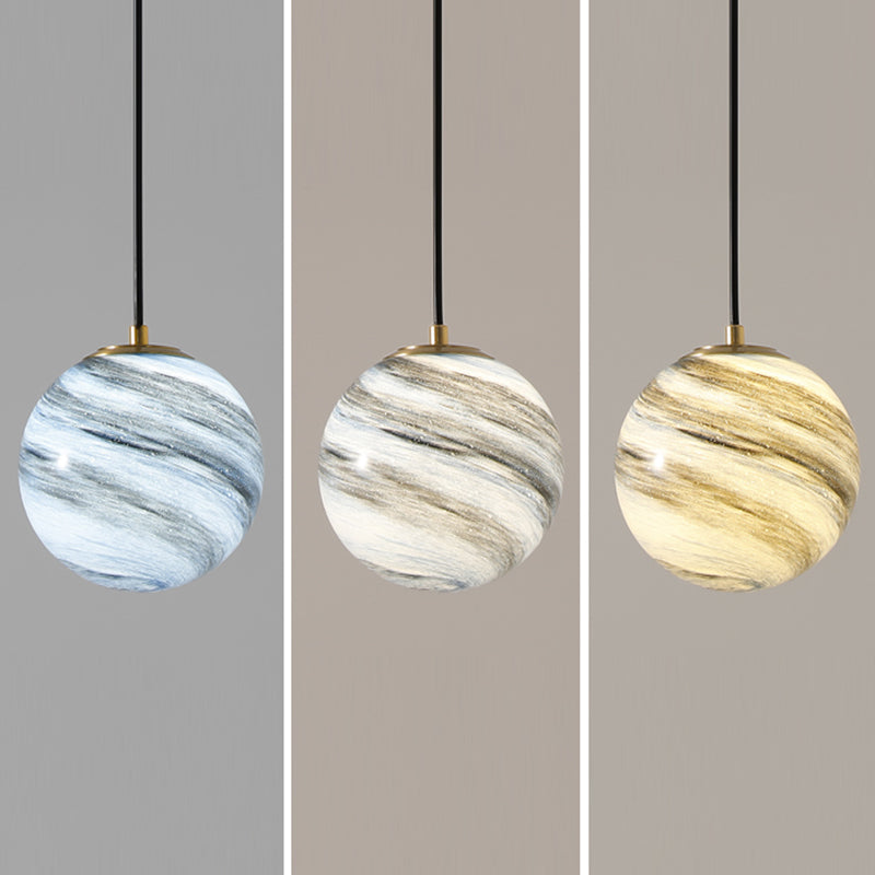 Stained Glass Planet Hanging Lamp Minimalist 1-Light Down Lighting Pendant for Bedroom