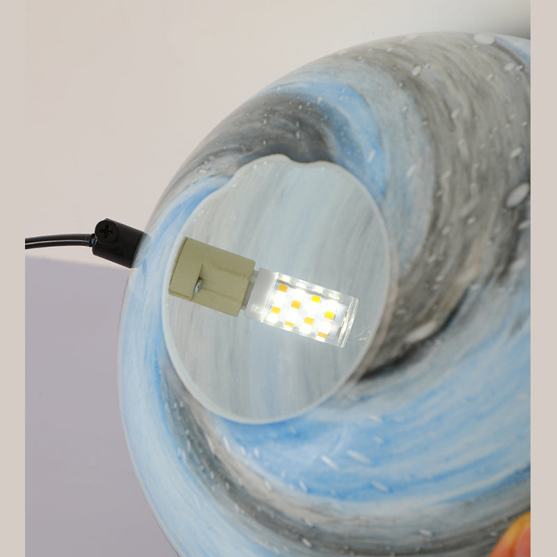 Stained Glass Planet Hanging Lamp Minimalist 1-Light Down Lighting Pendant for Bedroom