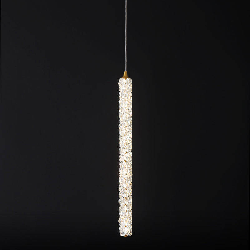 Simplicità Pendulum lineare Luce ottagonale Crystal Crystal LED soggiorno Luce in ottone