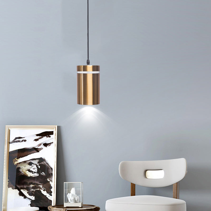 Cylinder Shape Dining Room Pendant Aluminum 1-Light Postmodern Hanging Light in Brass