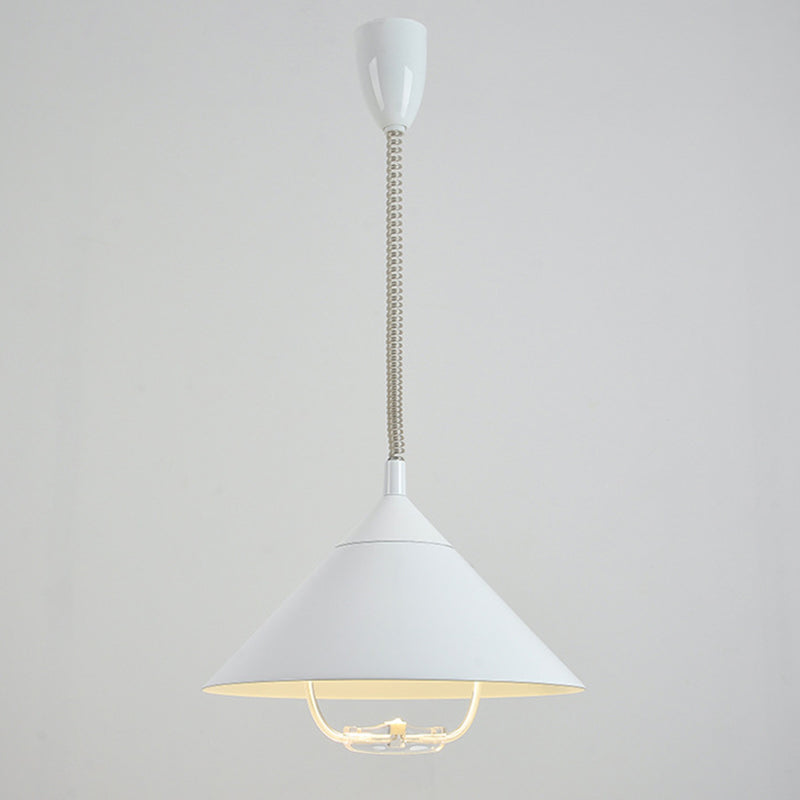 Post-modern Conical Shade Pendant Aluminum 1 Bulb Restaurant Drop Lamp with Spring Cord and Handle
