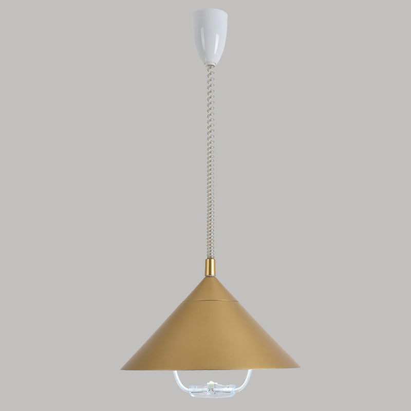 Post-modern Conical Shade Pendant Aluminum 1 Bulb Restaurant Drop Lamp with Spring Cord and Handle