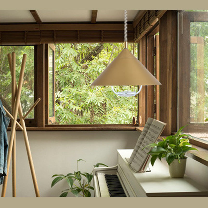 Postmoderne conische schaduw hanger aluminium 1 lamp restaurant Drop Lamp met lentekoord en handvat