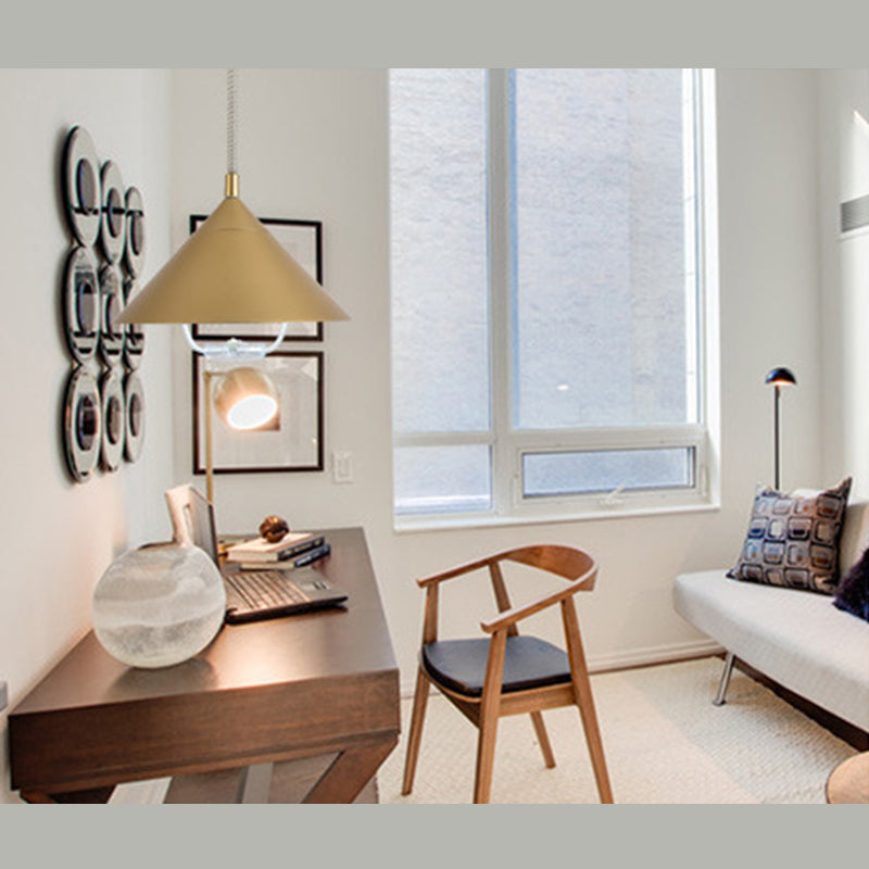 Postmoderne conische schaduw hanger aluminium 1 lamp restaurant Drop Lamp met lentekoord en handvat