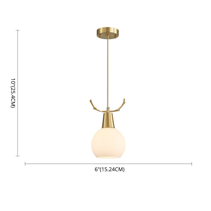 Messing gewei, lampje Noordse stijl metaalhangend licht met koepel melkglas tint