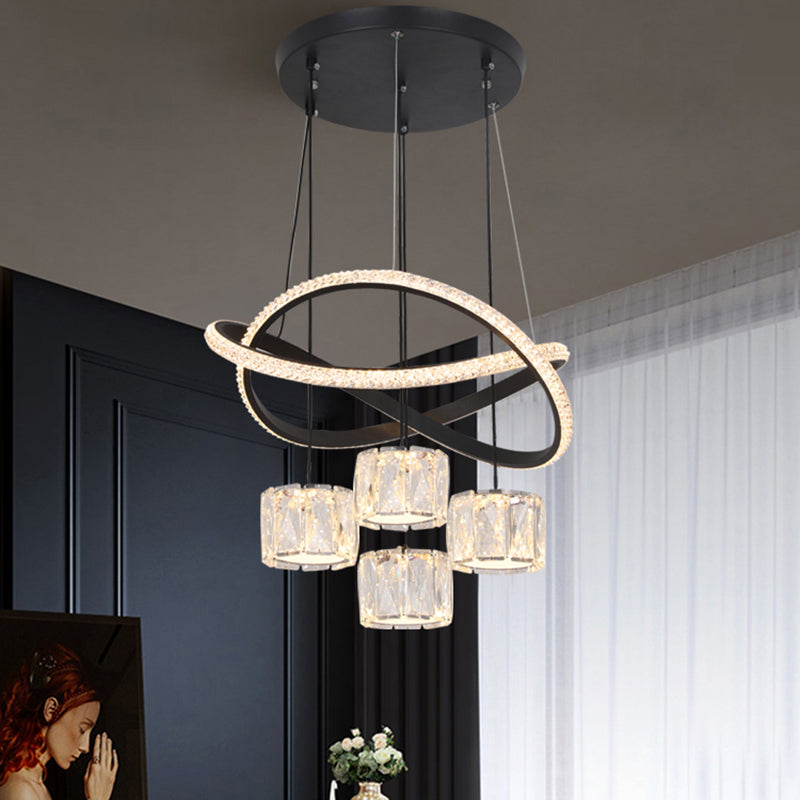 Cilindrische kristallen suspensielamp eigentijdse zwarte led plafond hanger voor eetkamer