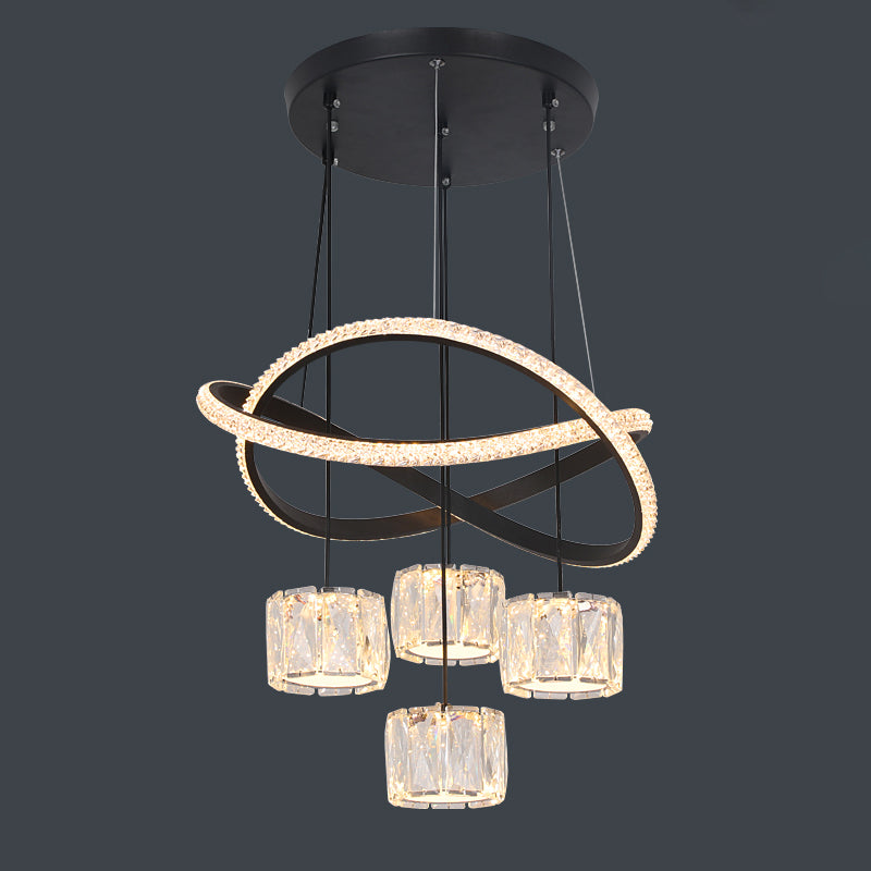 Cilindrische kristallen suspensielamp eigentijdse zwarte led plafond hanger voor eetkamer