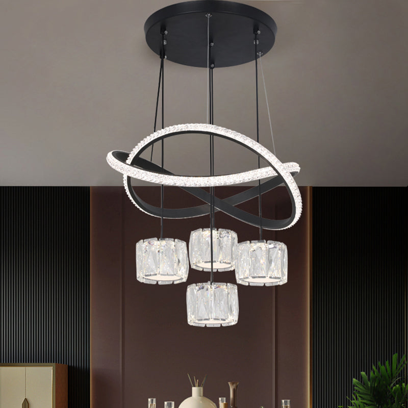 Cilindrische kristallen suspensielamp eigentijdse zwarte led plafond hanger voor eetkamer