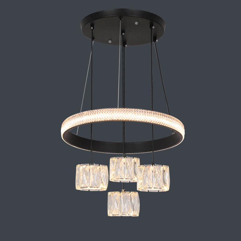 Cilindrische kristallen suspensielamp eigentijdse zwarte led plafond hanger voor eetkamer