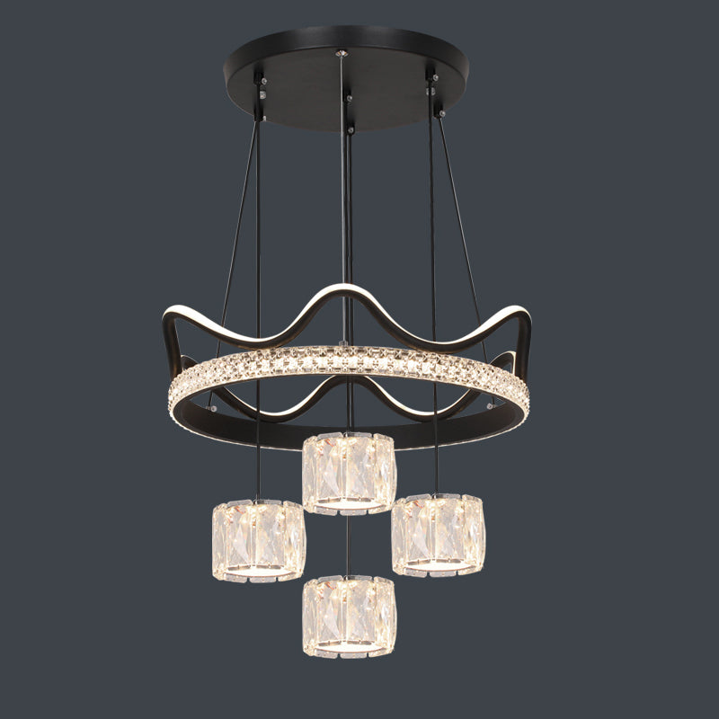 Cilindrische kristallen suspensielamp eigentijdse zwarte led plafond hanger voor eetkamer