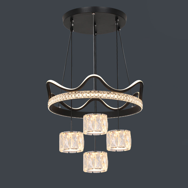 Cilindrische kristallen suspensielamp eigentijdse zwarte led plafond hanger voor eetkamer