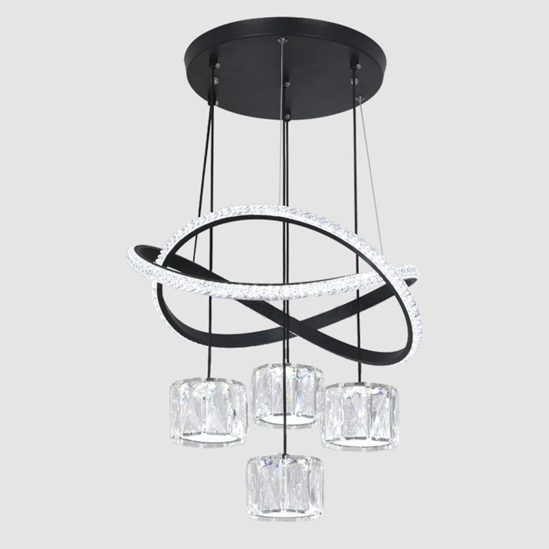 Cilindrische kristallen suspensielamp eigentijdse zwarte led plafond hanger voor eetkamer