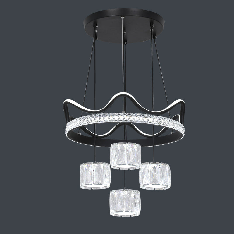 Cilindrische kristallen suspensielamp eigentijdse zwarte led plafond hanger voor eetkamer