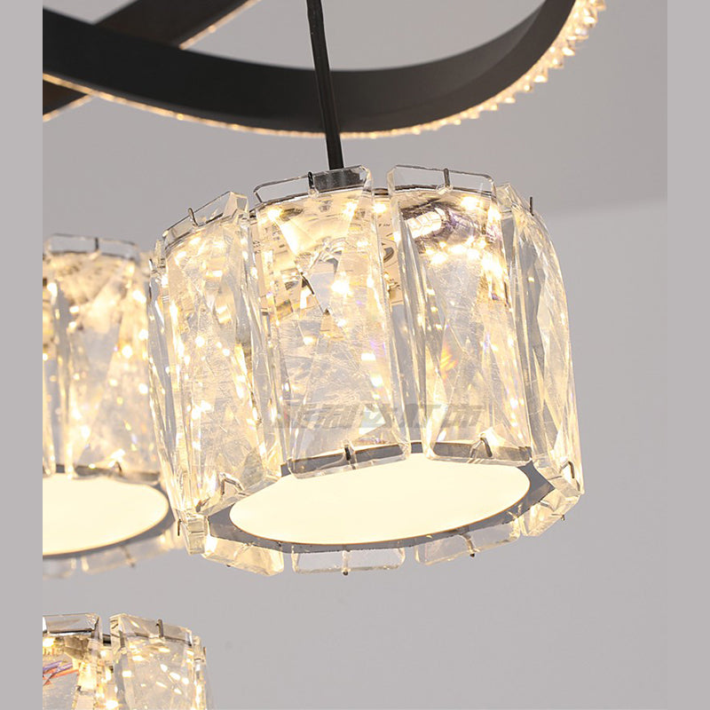 Cilindrische kristallen suspensielamp eigentijdse zwarte led plafond hanger voor eetkamer