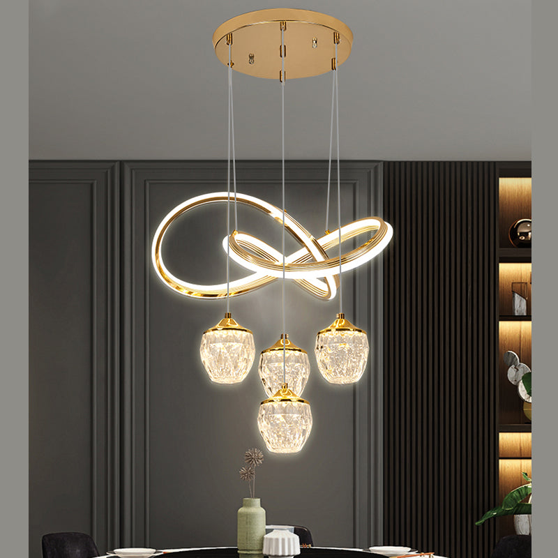 Minimalist Twist LED Pendant Lighting Crystal 5-Head Dining Room Suspension Light
