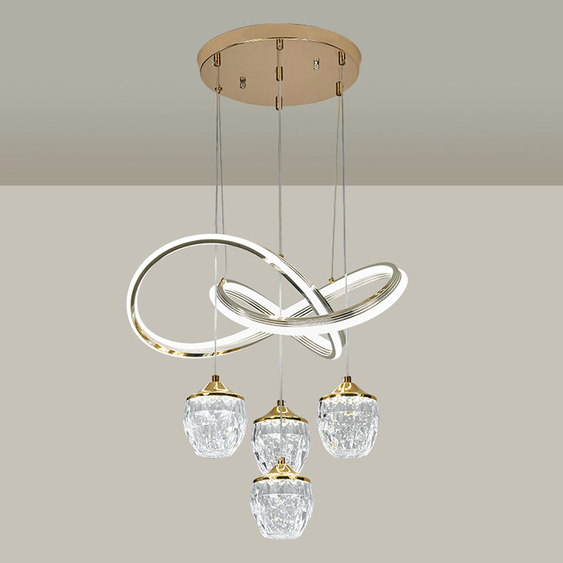 Minimalist Twist LED Pendant Lighting Crystal 5-Head Dining Room Suspension Light