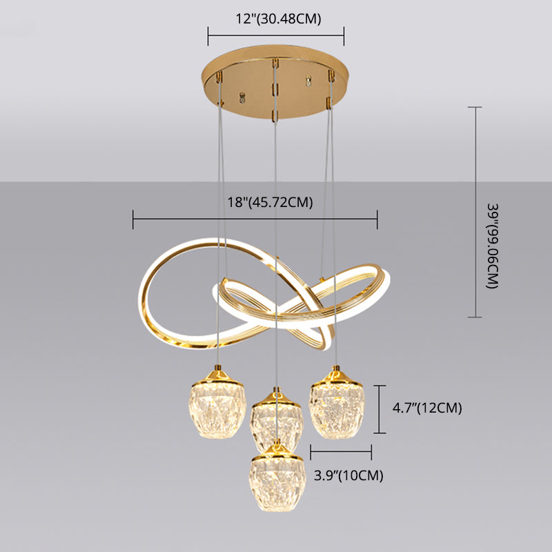 Minimalist Twist LED Pendant Lighting Crystal 5-Head Dining Room Suspension Light