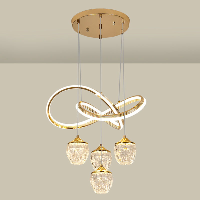 Minimalist Twist LED Pendant Lighting Crystal 5-Head Dining Room Suspension Light