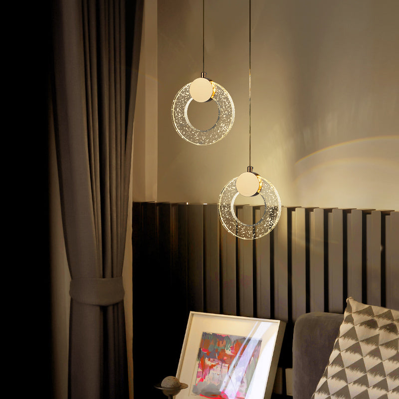 Circular Pendulum Lamp Simplicity Bubble Crystal Gold Pendant Light for Bedroom