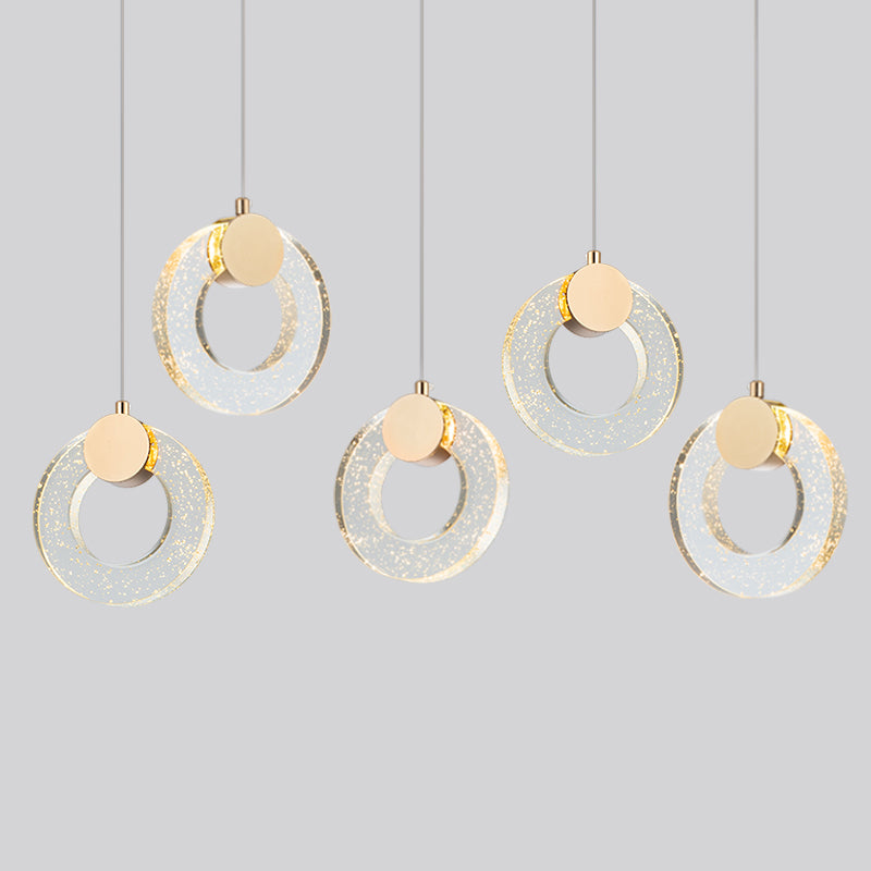 Circular Pendulum Lamp Simplicity Bubble Crystal Gold Pendant Light for Bedroom